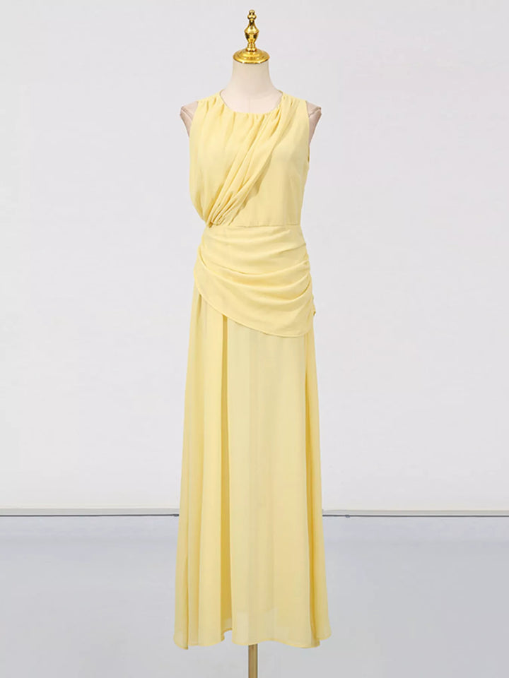 Sleeveless Ruched High-Slit Maxi Dress