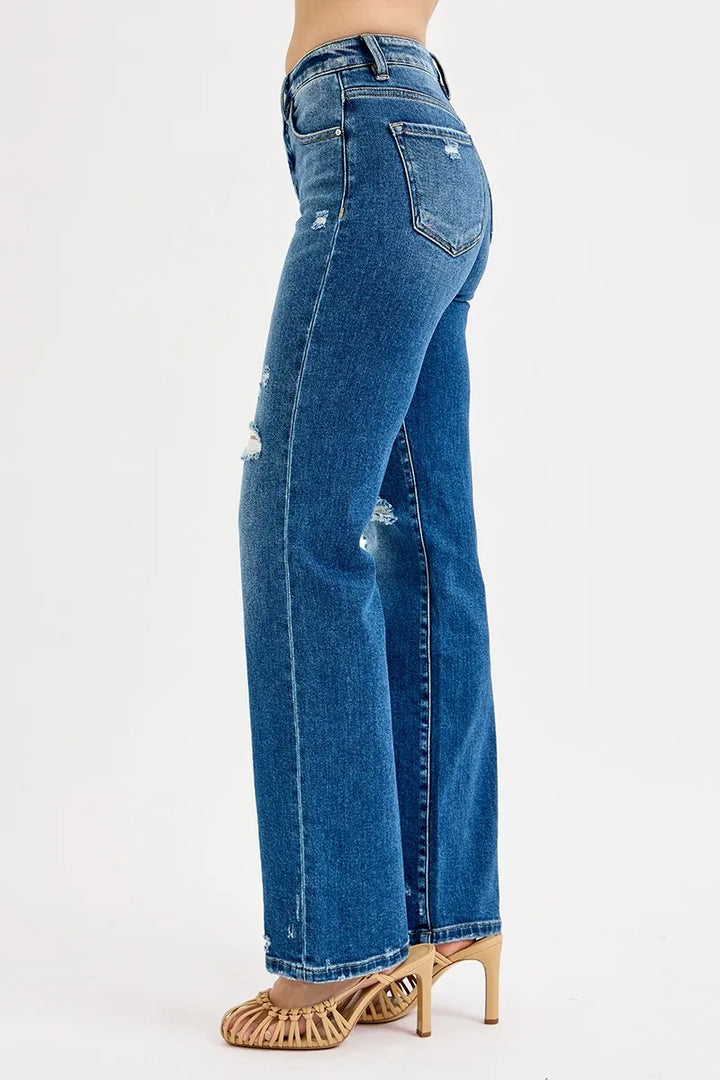 RISEN Full Size Tummy Control High Rise Straight Distressed Jeans Plus Size