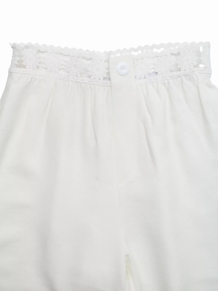 High Waist Wide Leg Pants with Crochet Trim