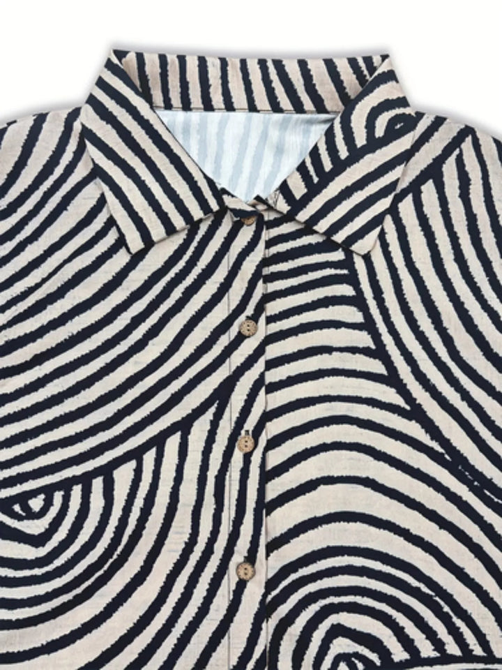 Plus Size Abstract Zebra Print Button-Down Shirt