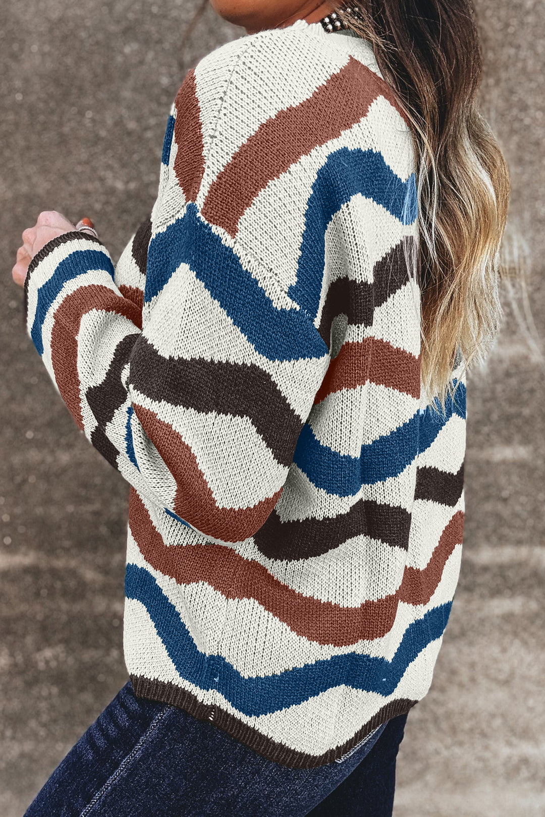 Multicolour Retro Wave Print Western Sweater