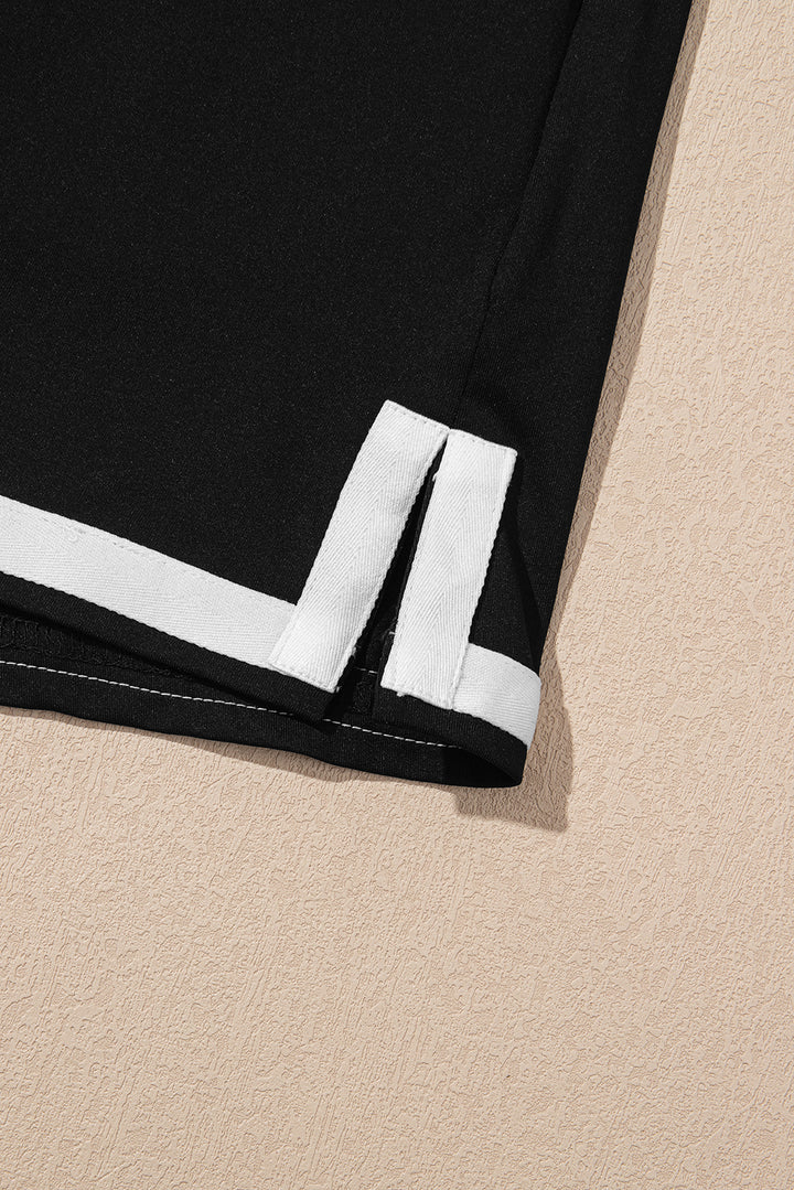 Black Contrast Trim Tee and Shorts Set