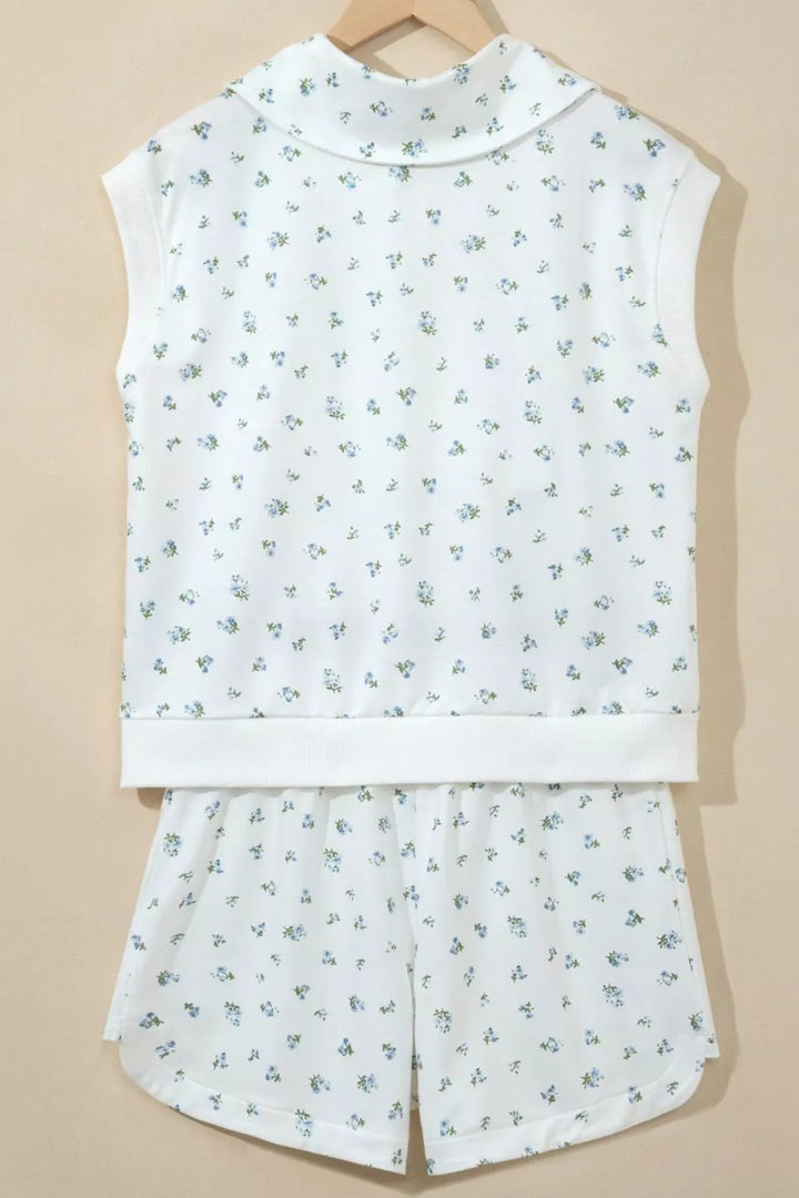 Floral Print Half Zip Top Matching Short Set
