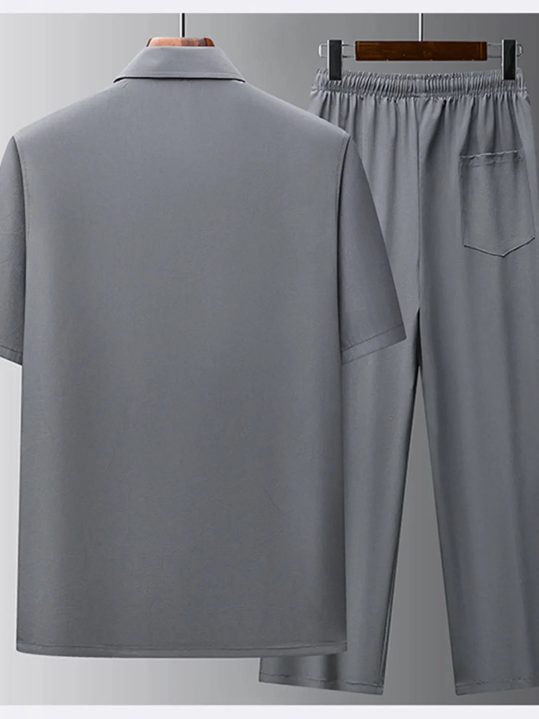 Men's Full Size Button Up Short Sleeve Top and Pants Set Plus Size