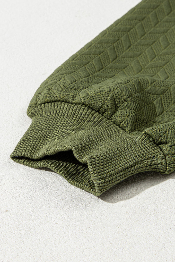 Jungle Green Solid Textured Raglan Sleeve Pullover Sweatshirt