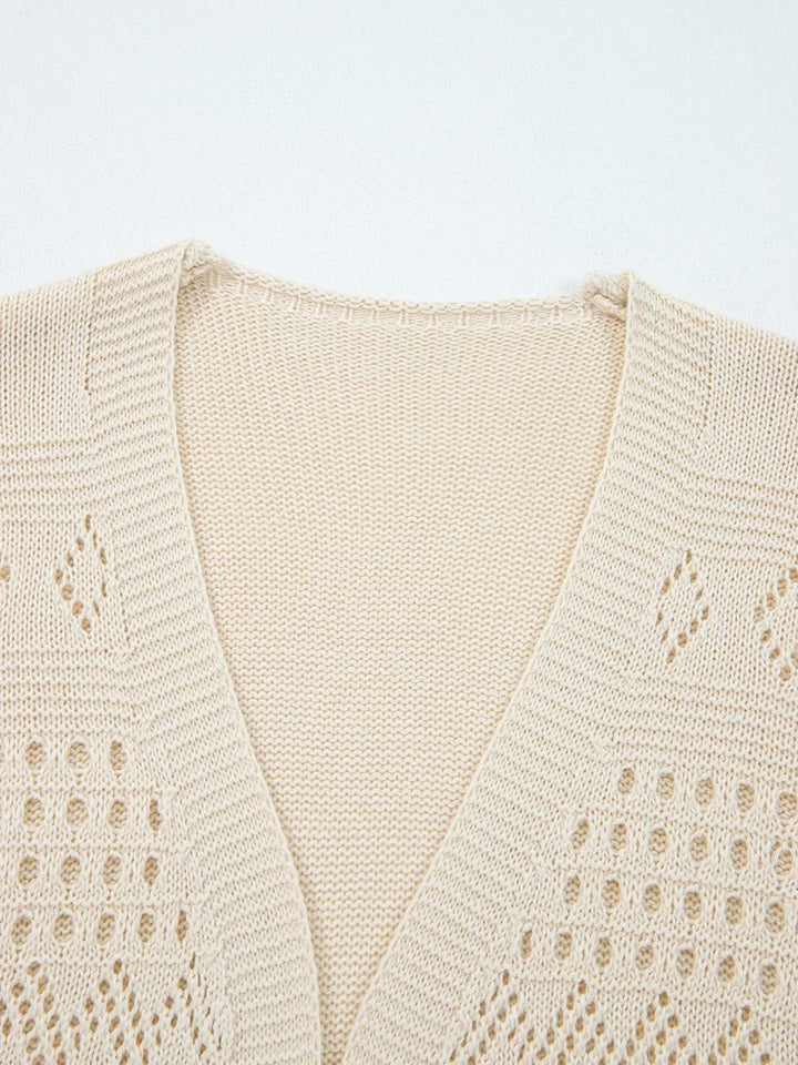 Hollowed Knit Open Front Cardigan
