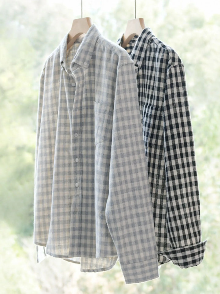Men's Plus Size Gingham Check Button-Up Shirt