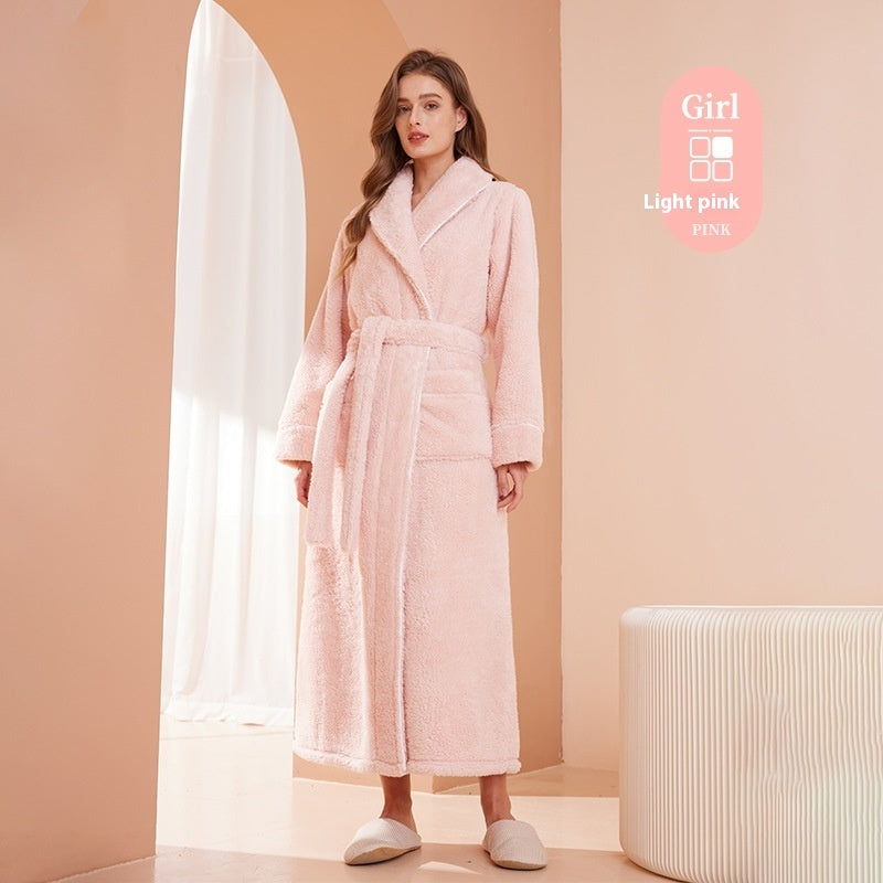 Autumn And Winter Thickened Cotton Velvet Nightgown Men's Winter Plus-sized Plus Size Light Luxury Couple Bathrobe Women's Extended Pajamas