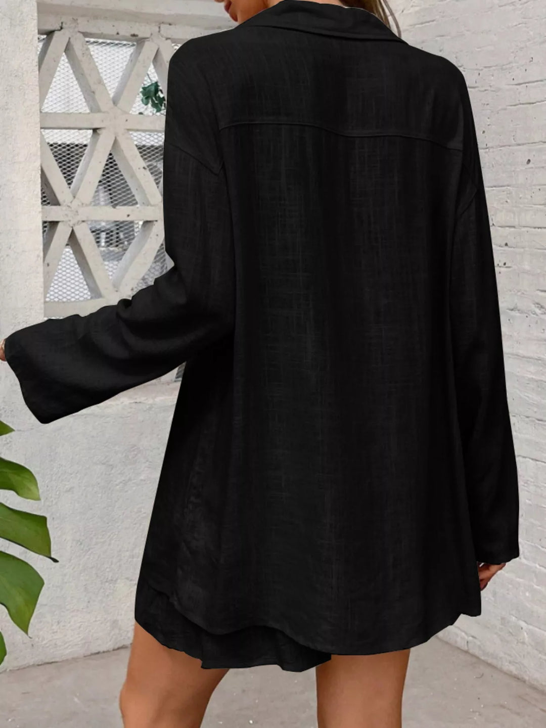 Button Up Roll-Up Sleeve Shirt and Shorts Set