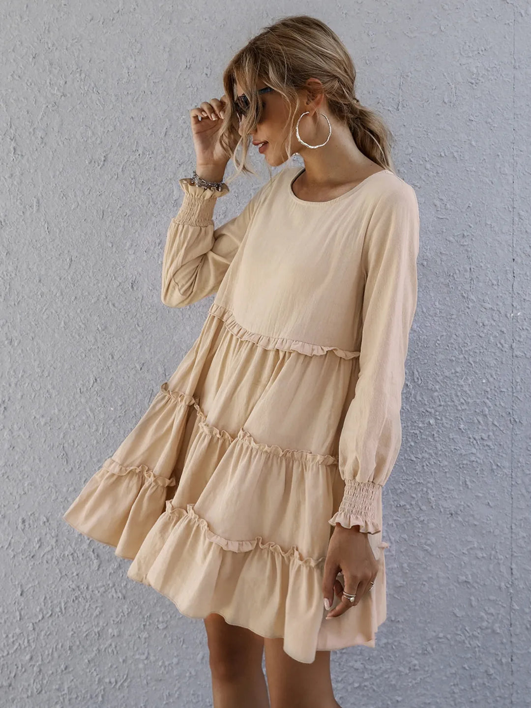 Frill Tiered Long Sleeve Mini Dress