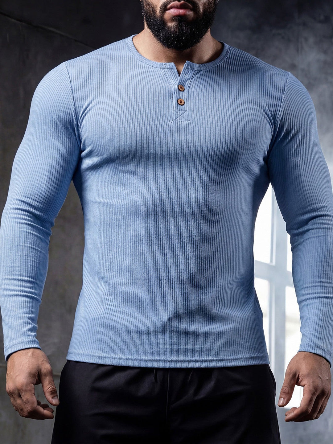 Muscle-fit Sporty-casual Half-button-down Long-sleeve