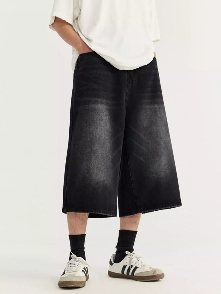 Men's Washed Wide Leg Demin Shorts