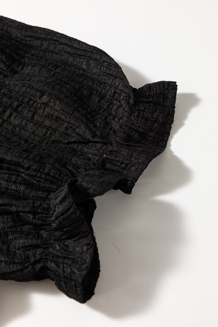 Haut fluide noir à col carré et manches courtes à volants, motif floral au crochet, grande taille