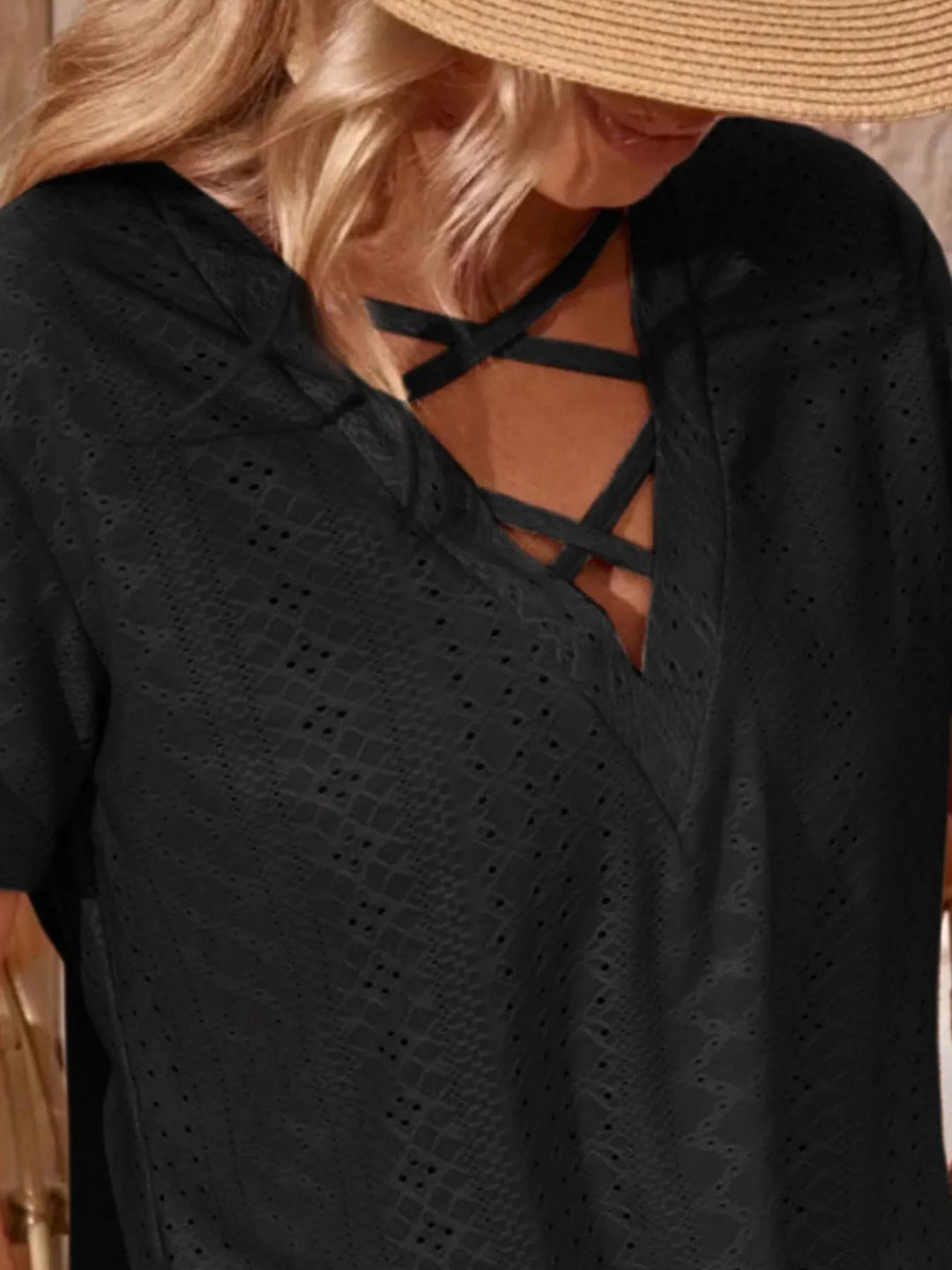 Eyelet Crisscross Short Sleeve T-Shirt