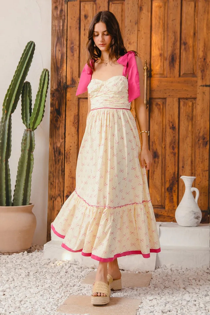 SO ME Ribbon Flowy Maxi Dress with Contrast Trim