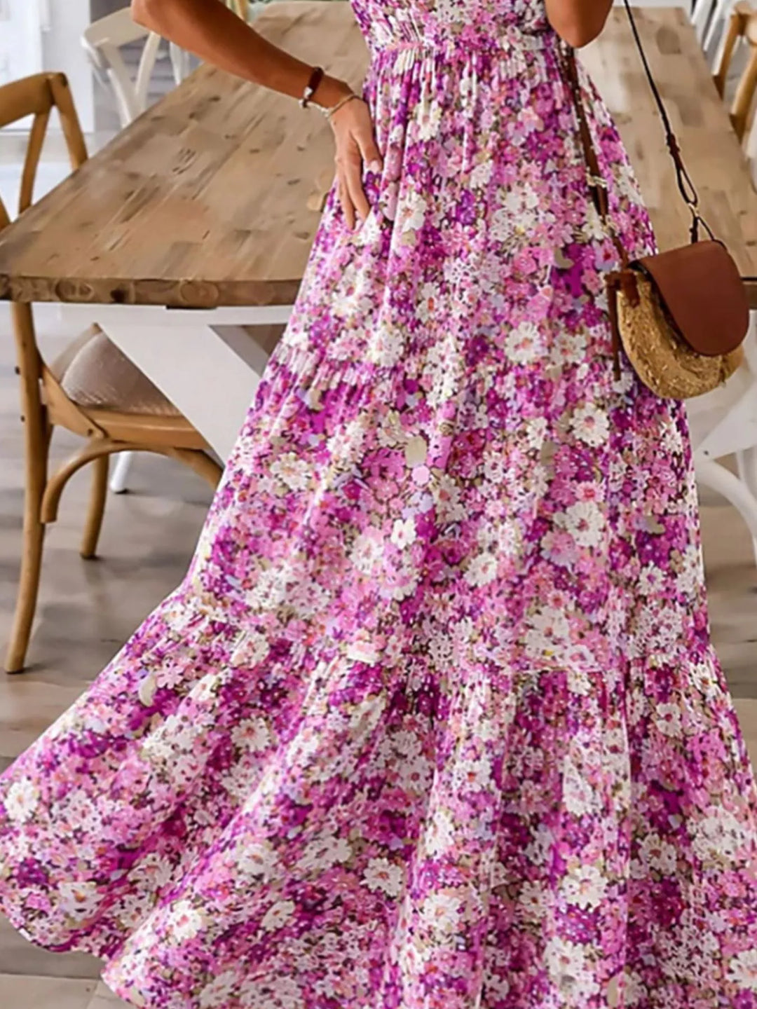 Floral Print Maxi Dress with Spaghetti Straps