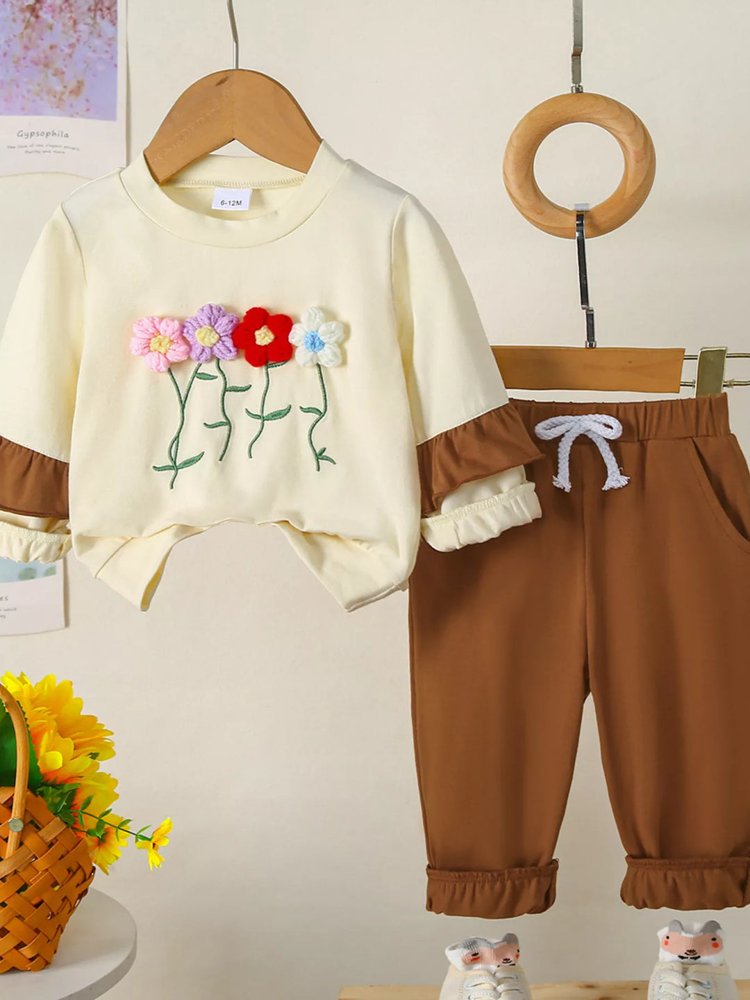 Children's Flower Long Sleeve Top and Pants Set