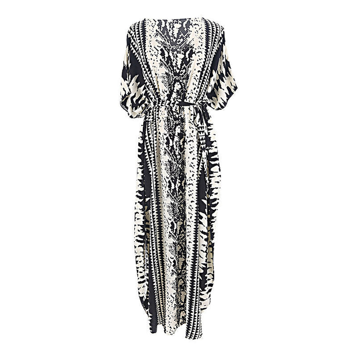 Rayon Snake Pattern Positioning Robe Sun Protection Beach Jacket Blouse Seaside Vacation Dress Women
