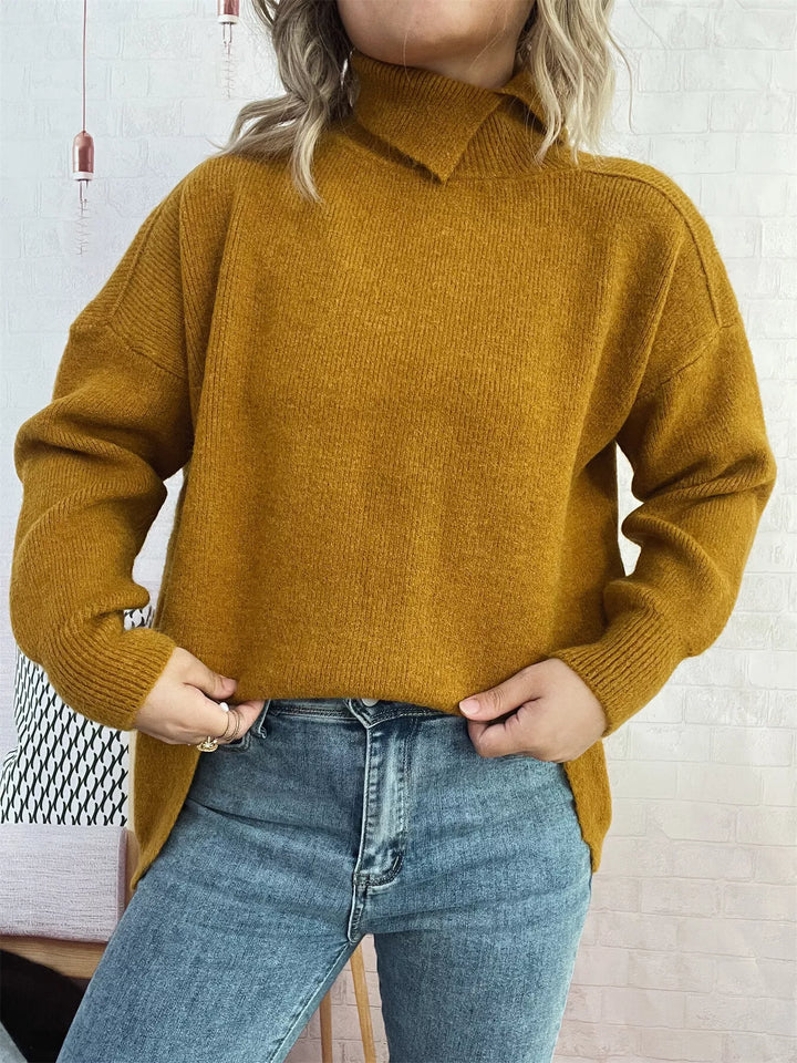 Slit Turtleneck Long Sleeve Sweater