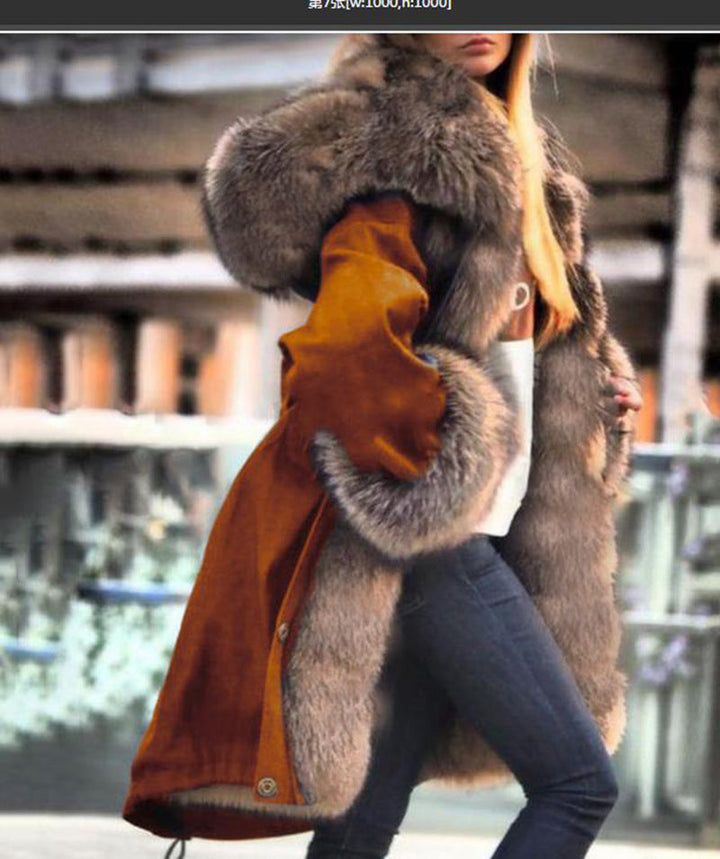 Faux Crystal Fox Fur Collar Fur Collar Hooded Jacket