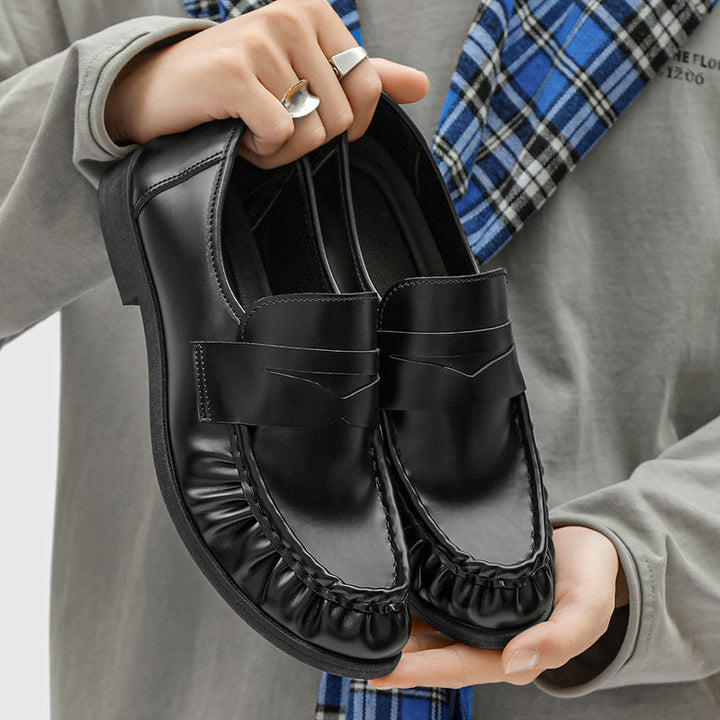 New Arrival Versatile Round Toe Men's Slip-On Shoes, Lazy Style Vintage Casual Leather Shoes, British Style Loafers