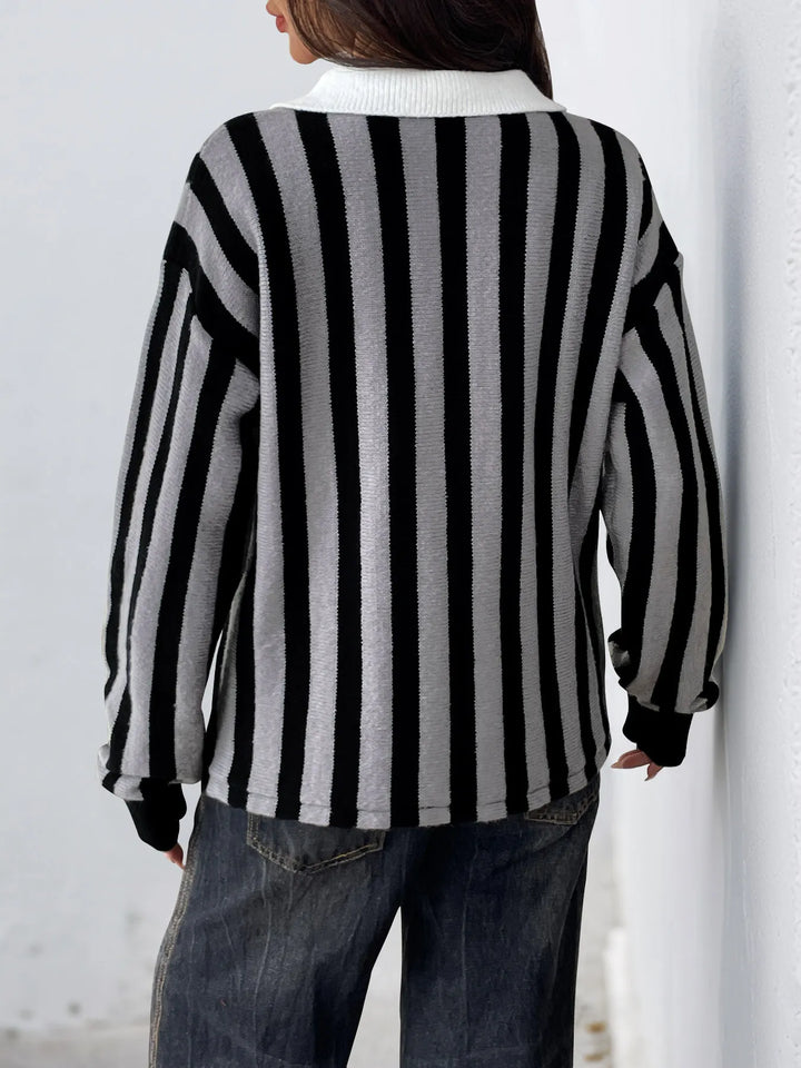 Striped Button Front Long Sleeve Sweater