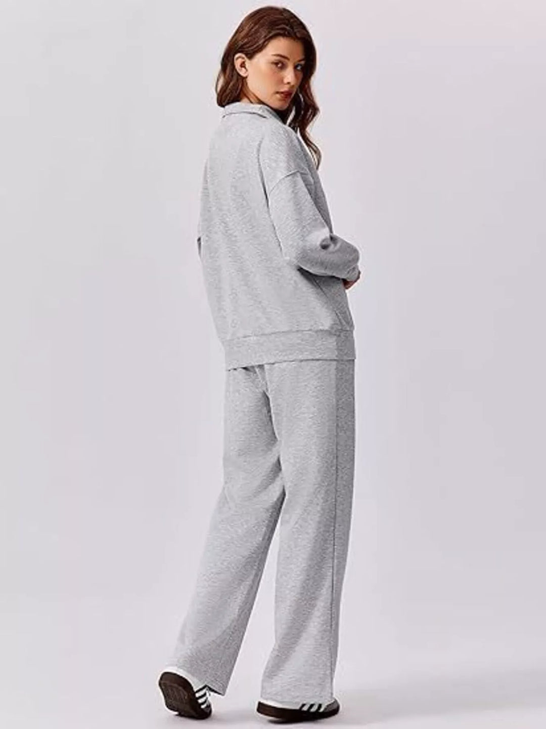 Relaxed Fit Quarter-Zip Top and Pants Set