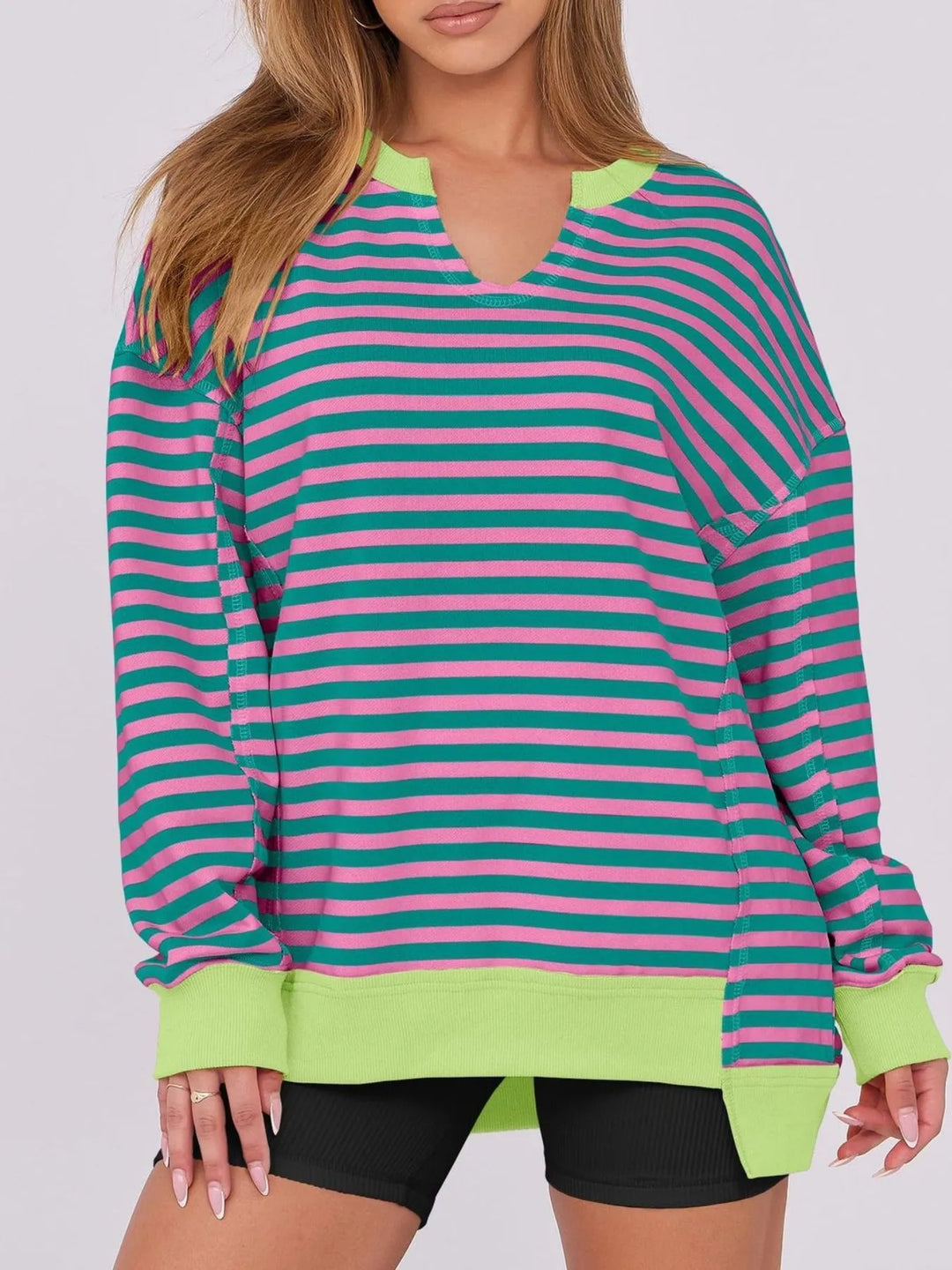 Notched Long Sleeve Oversized Sweatshirt