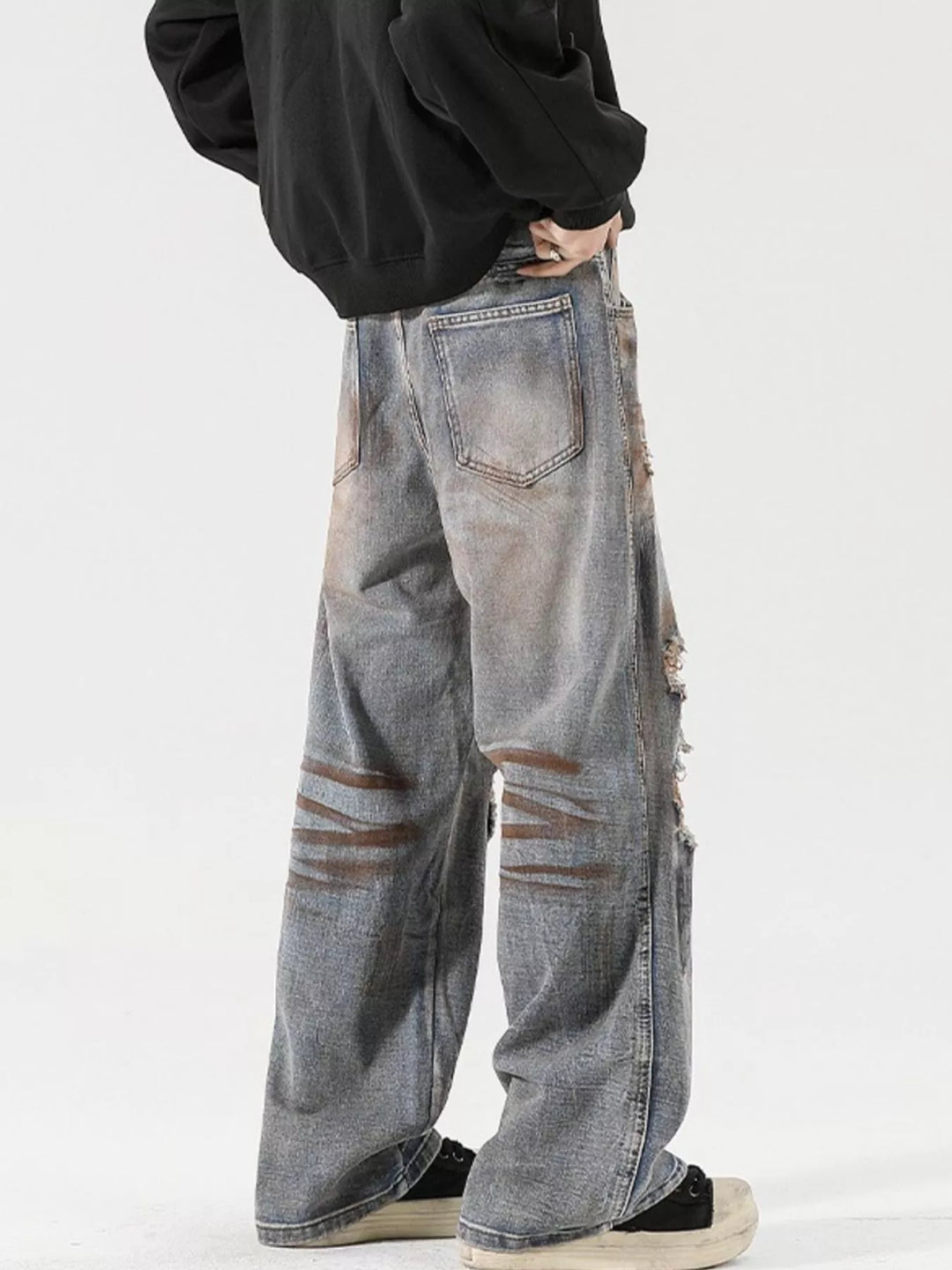 Men's Full Size Distressed Wide Leg Jeans Plus Size