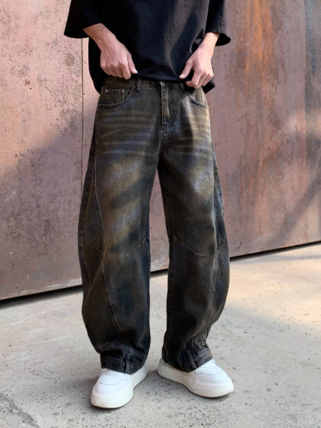 Men's Full Size Distressed Wide-Leg Jeans Plus Size