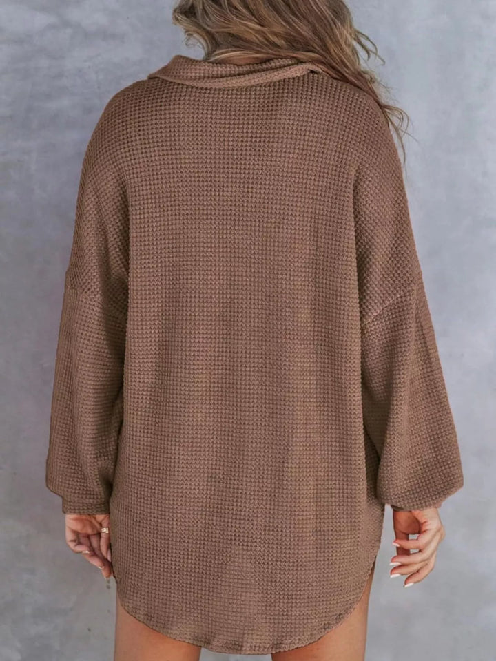 Casual Waffle Knit Button Detail Blouse