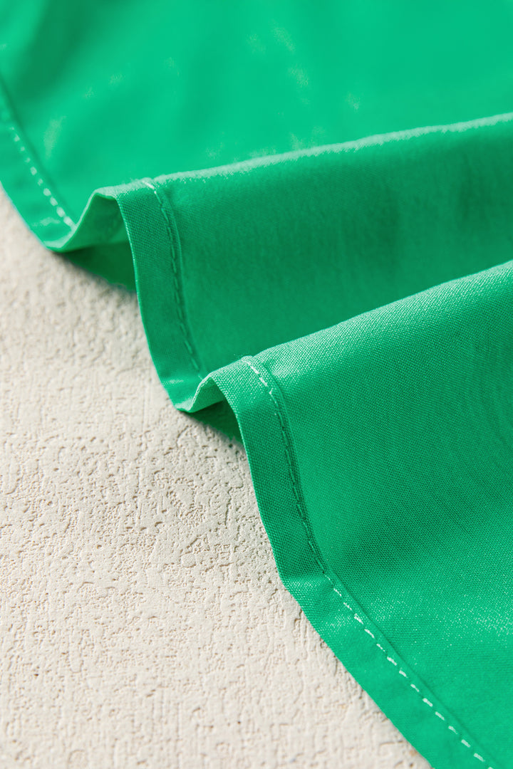 Bright Green Solid Color V Neck Short Puff Sleeve High Waist Tiered Maxi Dress
