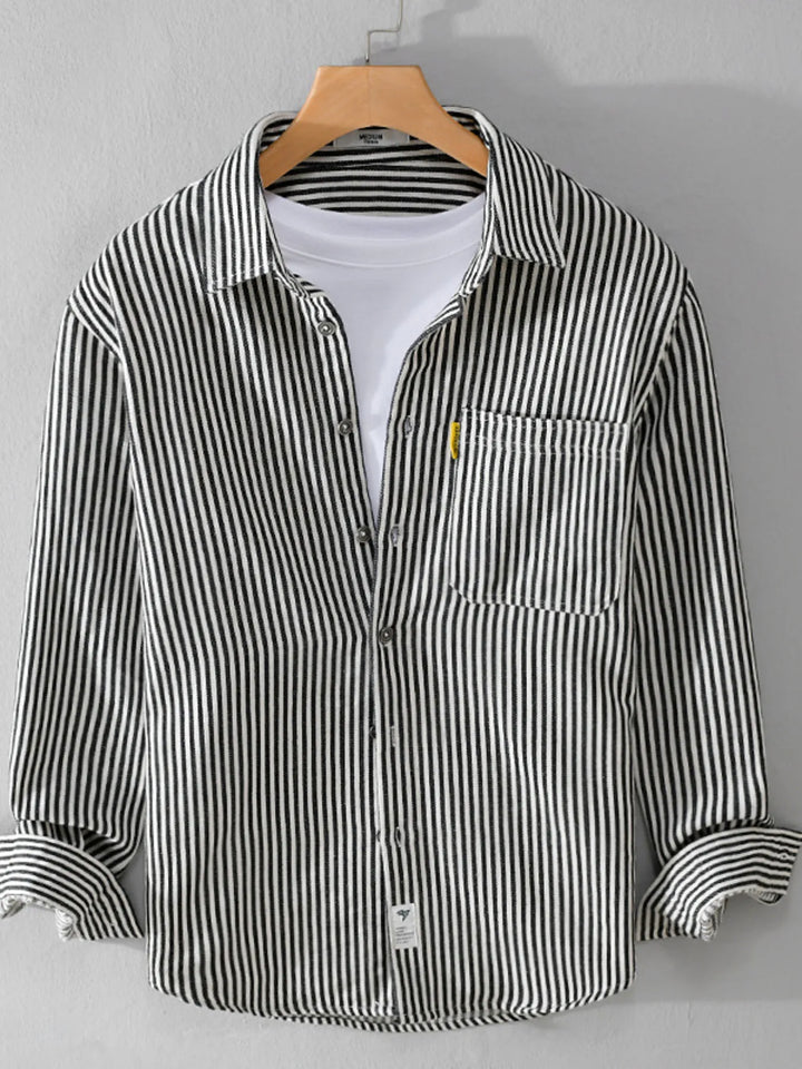 Men's Plus Size Striped Button Up Long Sleeve Shirt