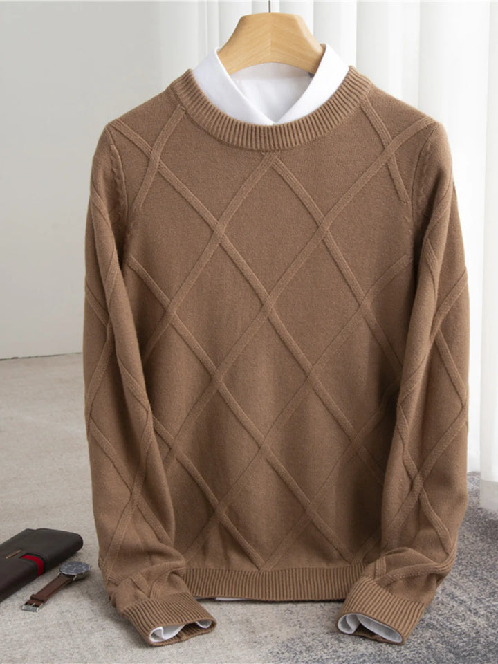 Men's Full Size Diamond Pattern Long Sleeve Sweater Plus Size