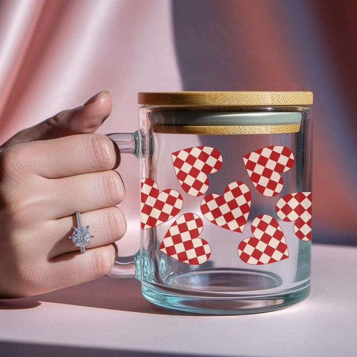 Checkered Hearts Glass Cup