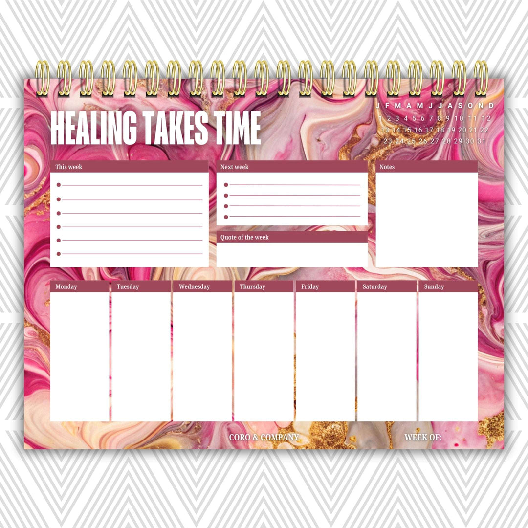 Healing Takes Time Weekly Desk Planner | Undated Self-Love Weekly Planner