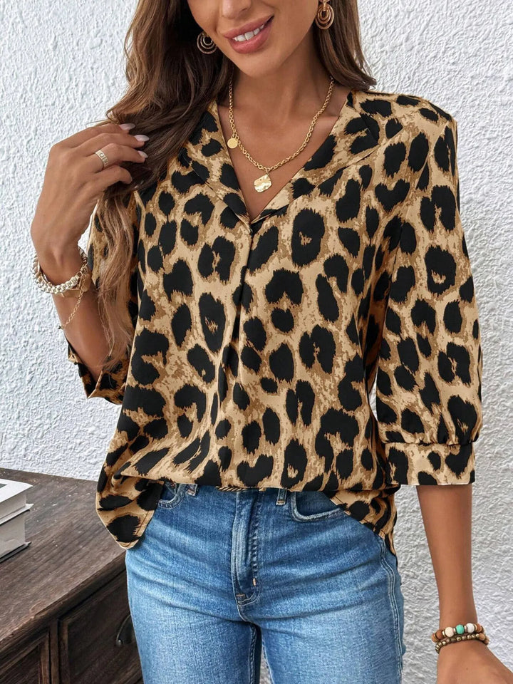 Leopard Print 3/4 Sleeve Blouse
