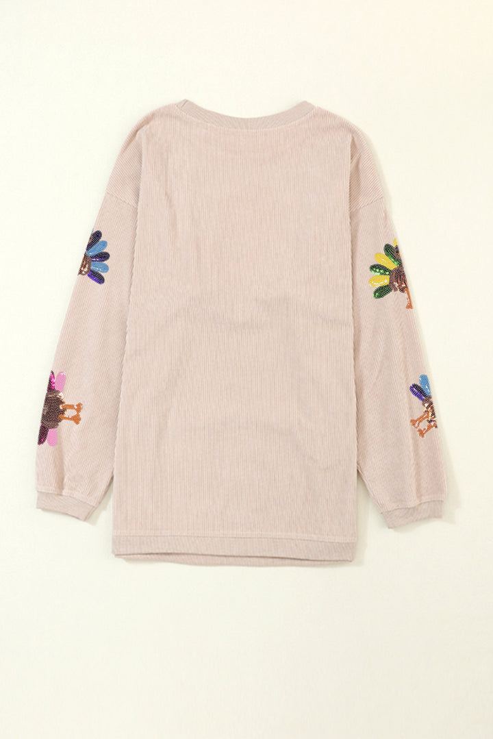 Apricot Turkey Graphic Corded Baggy Sweatshirt