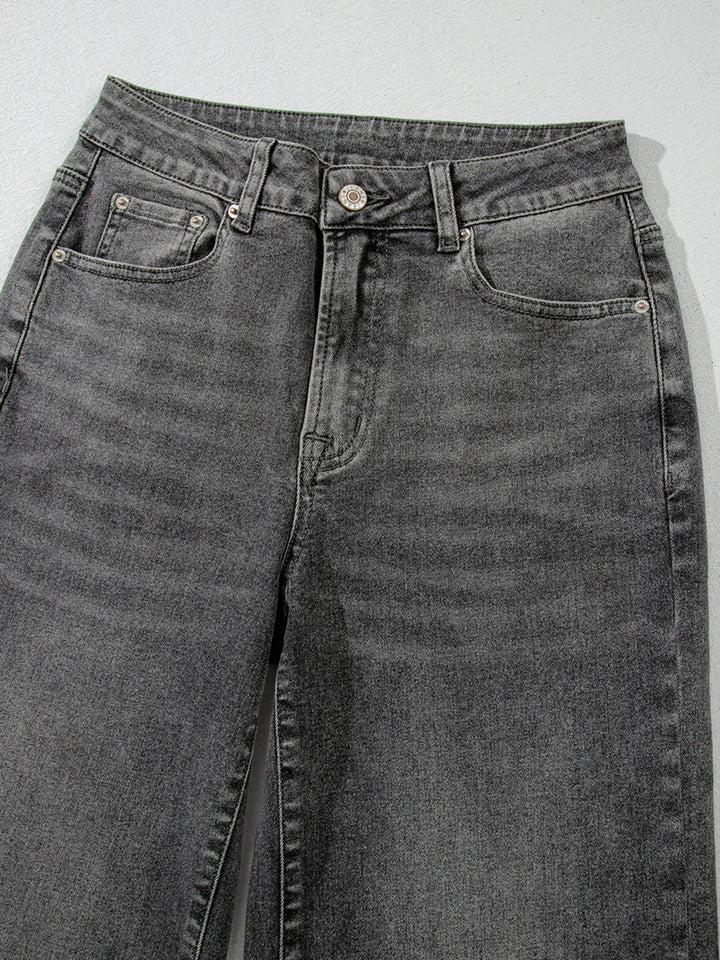 Raw Hem Unique Cuffs Straight High Rise Loose Jeans
