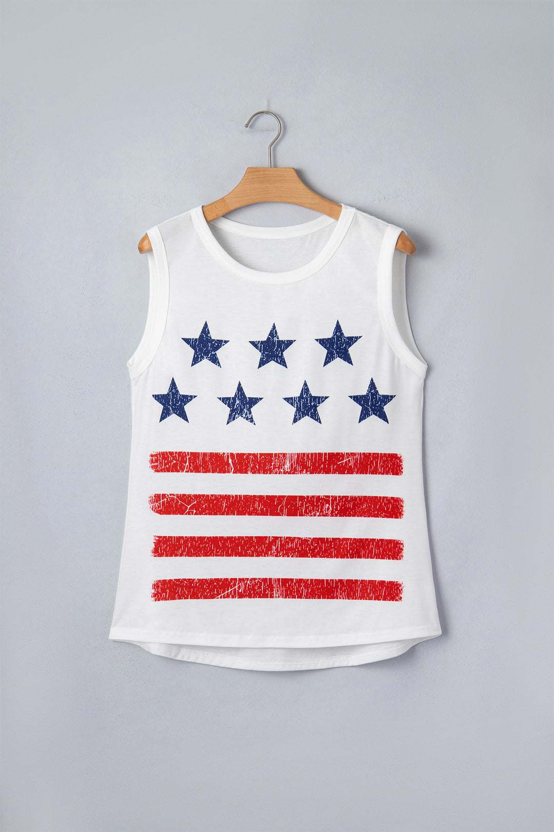 White Vintage Stars and Stripes Printed Casual Tank Top