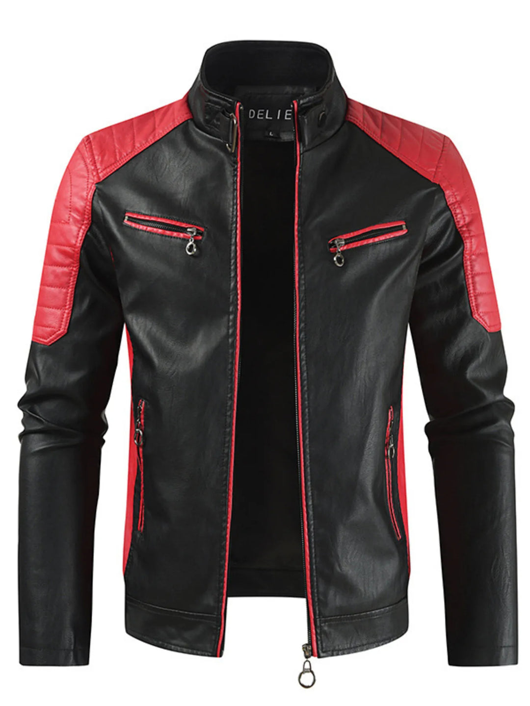 Men's Plus Size Color Block Leather Jacket