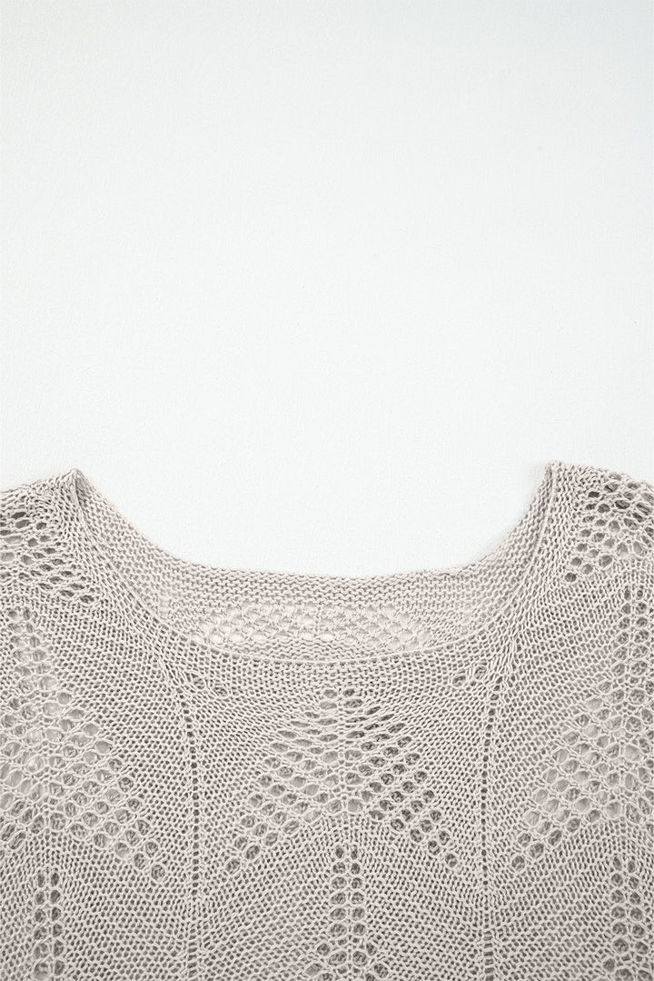 Seagrass Hollow Out Knit 7/8 Sleeve Casual Sweater