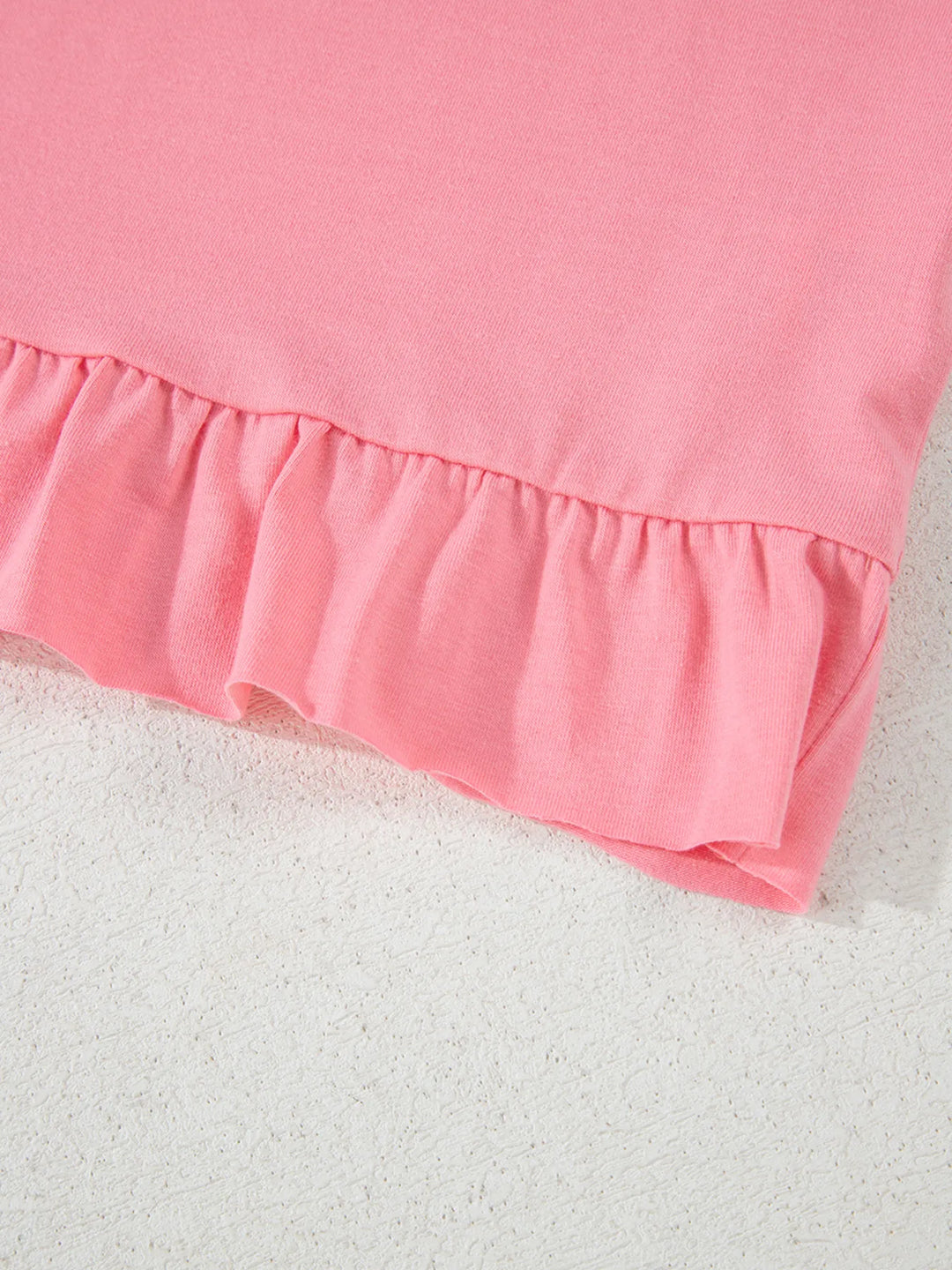 Ruffle Hem Round Neck Relaxed T-Shirt