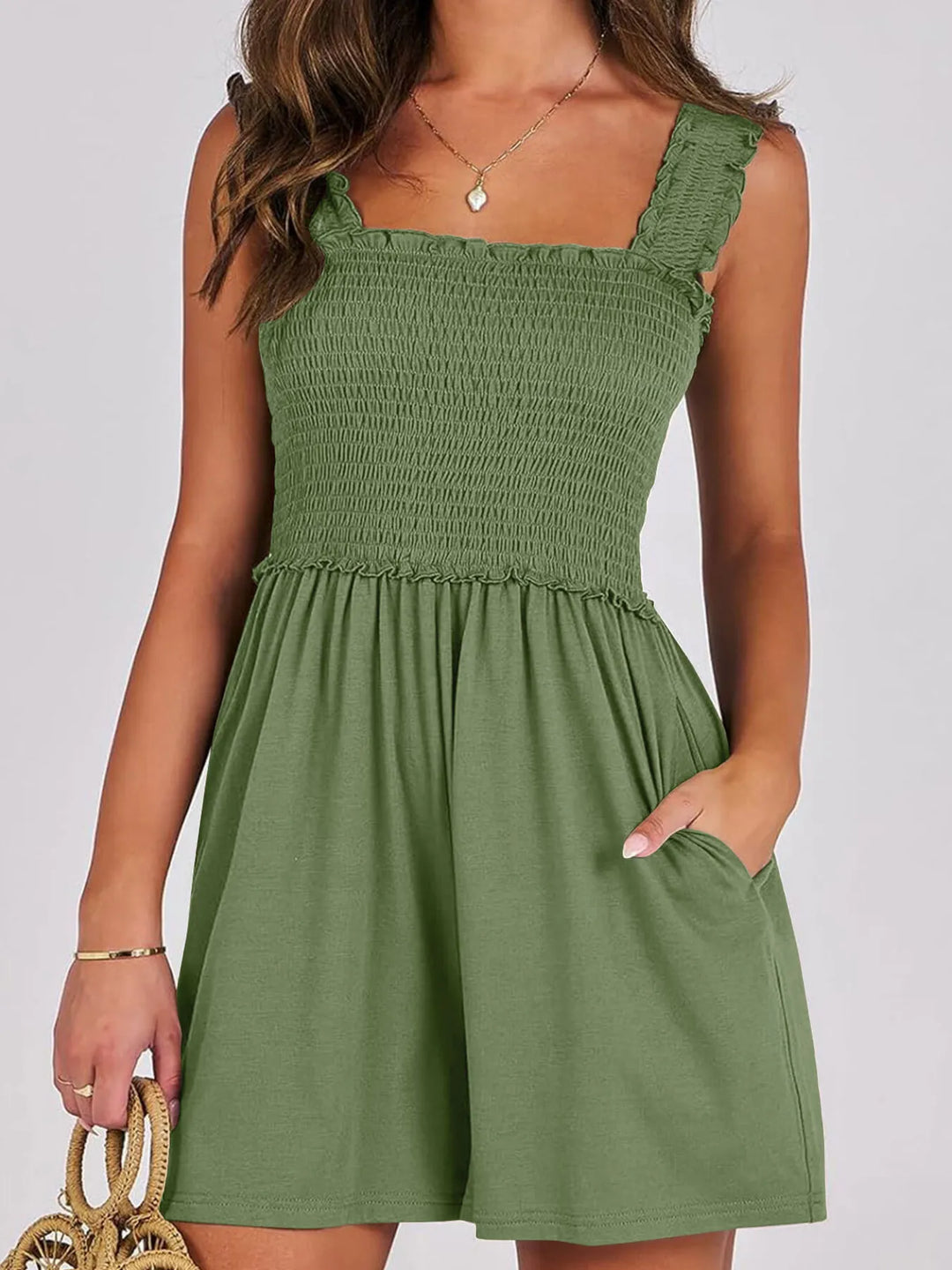 Smocked Square Neck Summer Romper