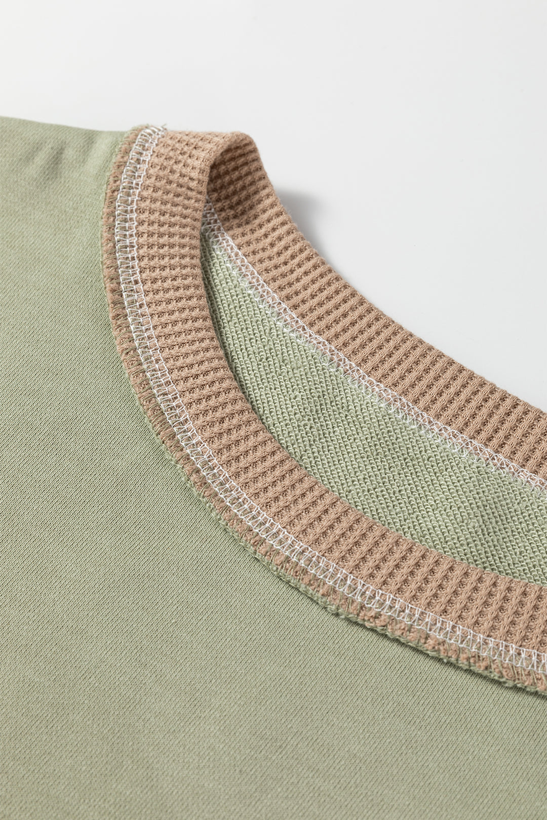 Smoke Green Color Block Mix Texture Waffle Patchwork Oversize Sweatshirt