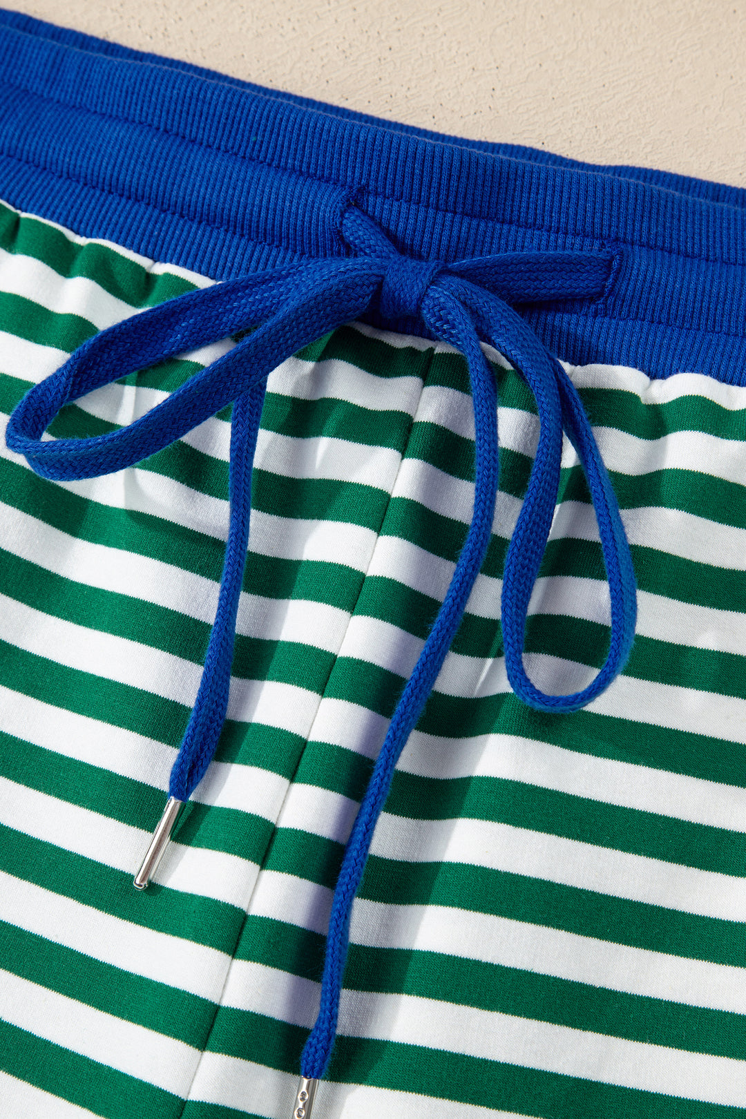Green Stripe Boxy Tee Drawstring Elastic Waist Plus Size Short Set