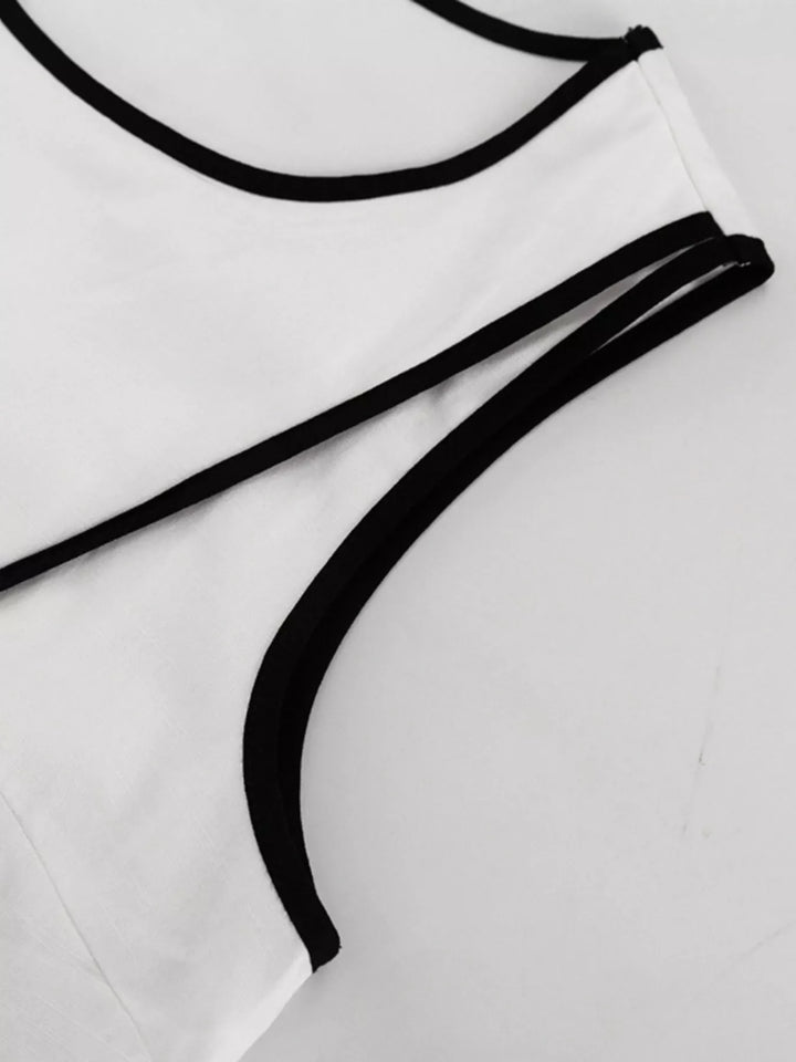 Contrast Trim Sleeveless Top and Wide-Leg Pants Set