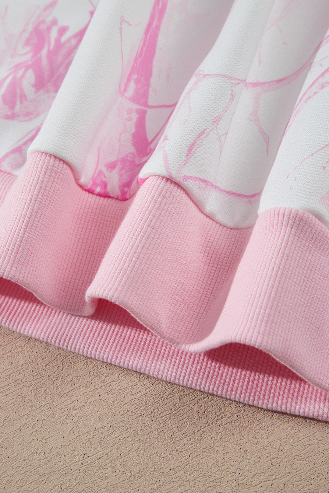 Pink Abstract Plant Print Long Sleeve V Neck Pant Set