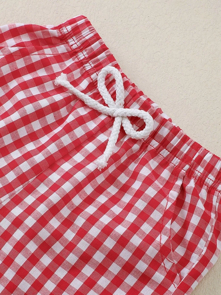 Children's XOXO Heart Print T-shirt & Gingham Shorts Set