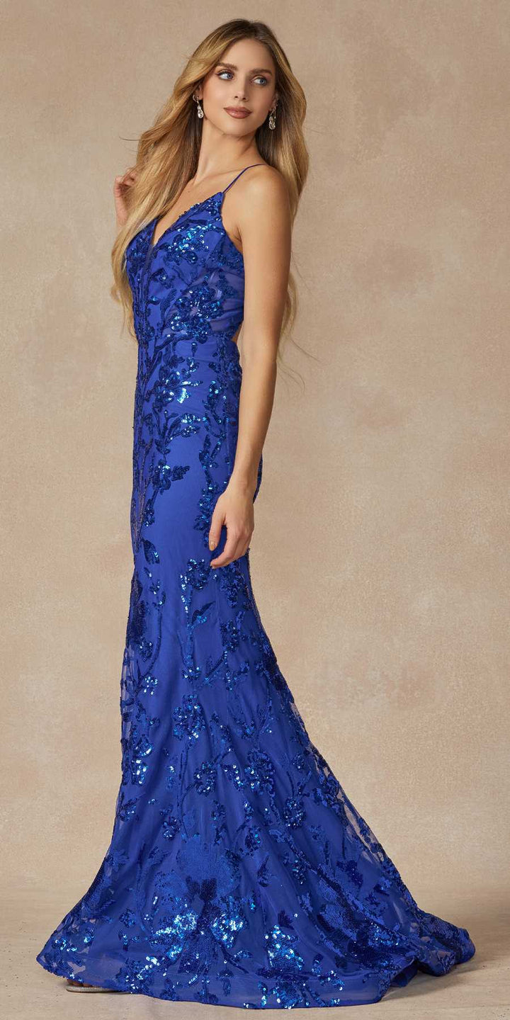 Juliet 2411 Long Sequin Lace Embellishments Fitted Prom Gown